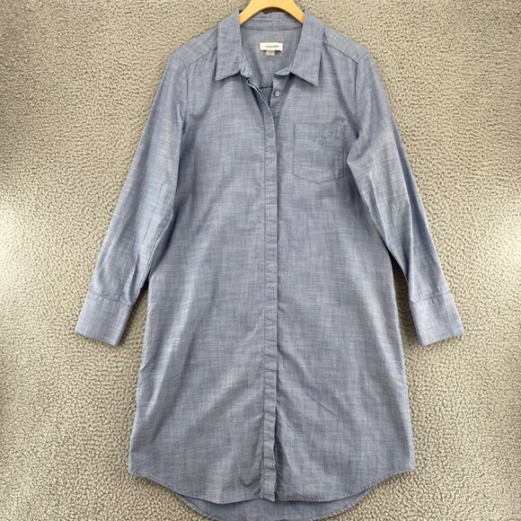 Calvin Klein Dress Womens 10 Blue Chambray Button Up Shirt Collared Long Sleeve - Picture 1 of 10